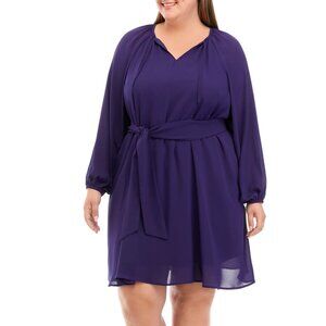 The Limited Plus 4X‎ Purple Long Sleeve Chiffon Belted Dress NWT